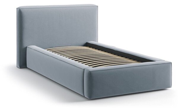 Letto singolo imbottito azzurro con contenitore con rete inclusa 90x200 cm Jodie – Micadoni
