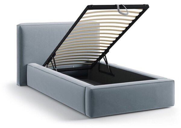 Letto singolo imbottito azzurro con contenitore con rete inclusa 90x200 cm Jodie – Micadoni