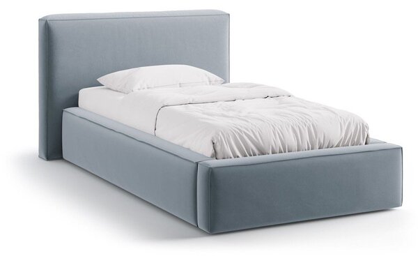Letto singolo imbottito azzurro con contenitore con rete inclusa 90x200 cm Jodie – Micadoni