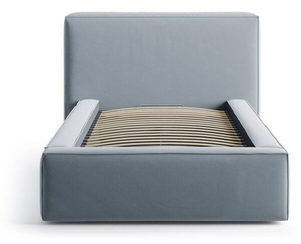Letto singolo imbottito azzurro con contenitore con rete inclusa 90x200 cm Jodie – Micadoni