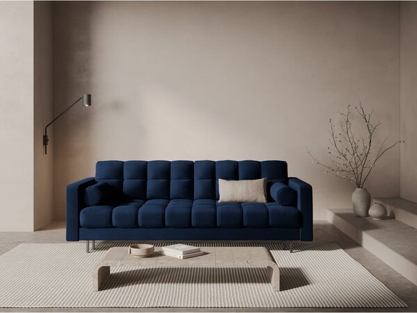 Divano blu scuro allungabile/con contenitore con rivestimento in velluto 222 cm Bali – Cosmopolitan Design