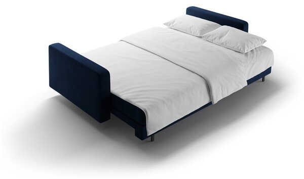 Divano blu scuro allungabile/con contenitore con rivestimento in velluto 222 cm Bali – Cosmopolitan Design