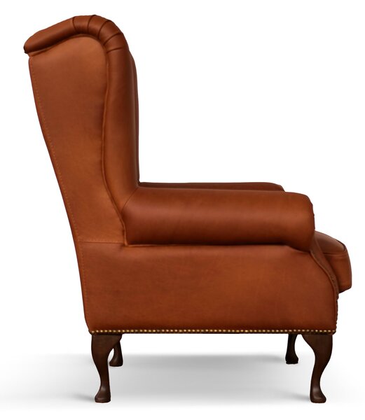 Poltrona Chesterfield Bergere Regina Pelle Fiore Old Cognac