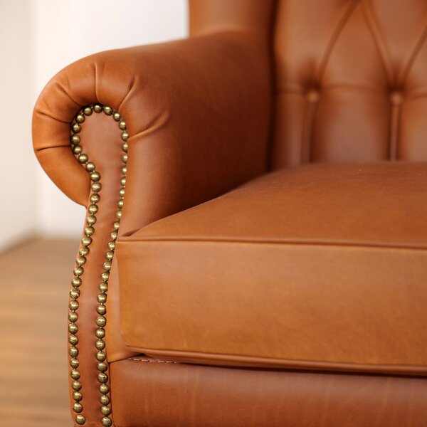 Poltrona Chesterfield Bergere Regina Pelle Fiore Old Cognac