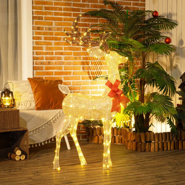 Decorazione Natalizia da Interno ed Esterno 66x25x135 cm a Forma di Renna con 137 Luci LED Oro