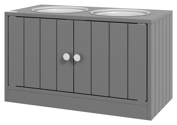 PawHut Ciotola per Cani Rialzata con 2 Ciotole in Acciaio Inossidabile e 44 L di Vano Contenitore, Porte Magnetiche, Grigio | Aosom Italy