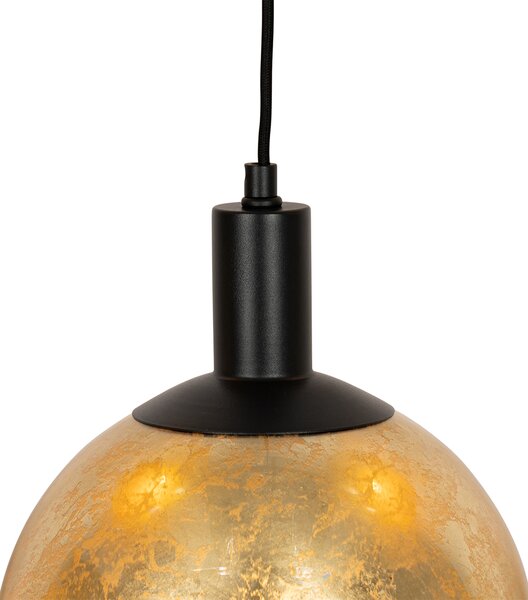 Lampada a sospensione di design nera con vetro dorato 5 luci - Bert