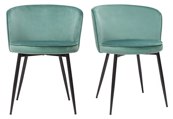 Sedie design in tessuto velluto color acquamarina e metallo nero (set di 2) SERIF