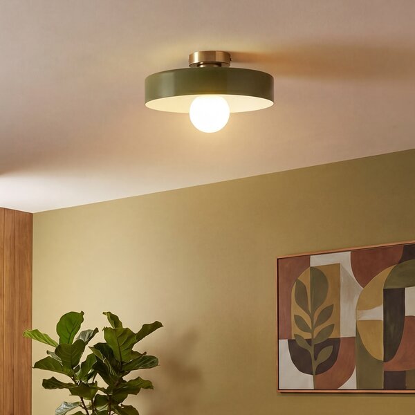 Plafoniera retrò bronzo con vetro verde - Jina