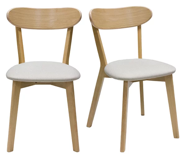 Sedie vintage in legno chiaro rovere e tessuto beige (set di 2) DOVE