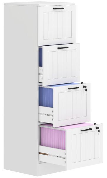 HOMCOM Mobile per ufficio in legno con 4 cassetti e serratura, barre di sospensione regolabili, 40 x 40 x 131 cm, Bianco | Aosom Italy