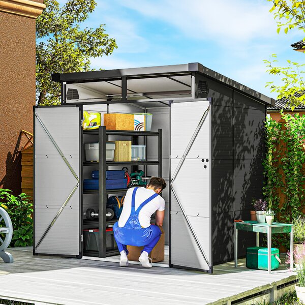 Outsunny Capanno da Giardino 1,9 x 1,9 m in Plastica, con Porte Bloccabili e 2 Aperture di Ventilazione, Grigio Scuro | Aosom Italy