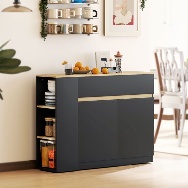HOMCOM Credenza Moderno da cucina con 2 cassetti, Mobile basso con 3 scaffali aperti e 2 ante, per soggiorno, sala e Ingresso, Nero | Aosom Italy