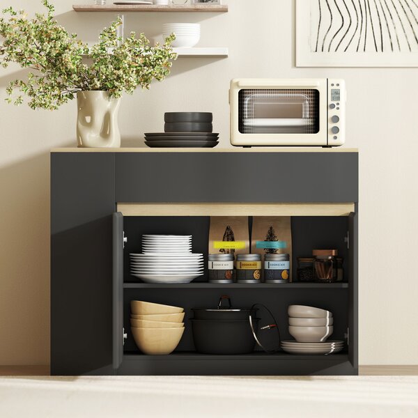 HOMCOM Credenza Moderno da cucina con 2 cassetti, Mobile basso con 3 scaffali aperti e 2 ante, per soggiorno, sala e Ingresso, Nero | Aosom Italy