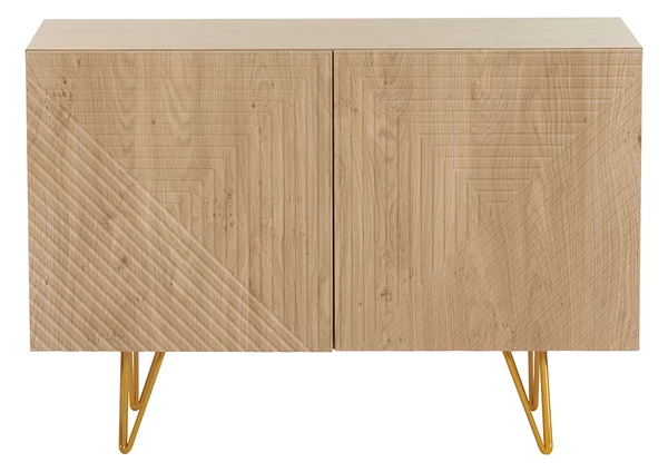 Credenza design con incisioni finitura legno chiaro rovere e metallo dorato 2 ante L107 cm OZEN