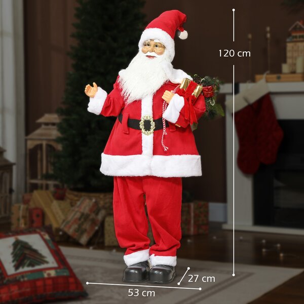 HOMCOM Babbo Natale, alto 120 cm, con comando vocale, luci LED scintillanti e braccia flessibili, Rosso | Aosom Italy