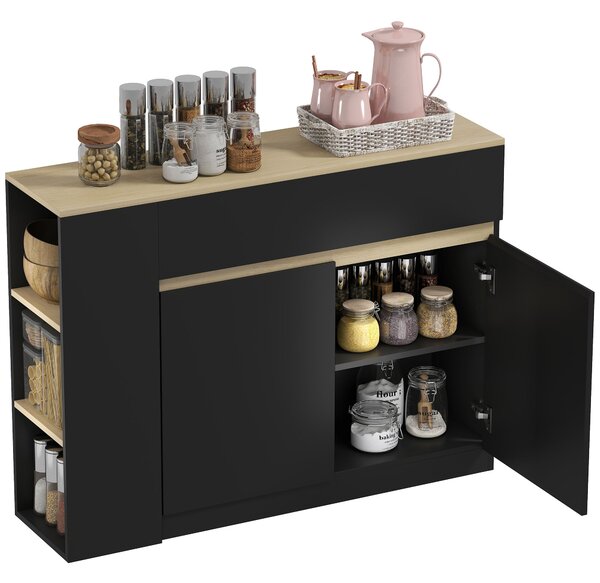 HOMCOM Credenza Moderno da cucina con 2 cassetti, Mobile basso con 3 scaffali aperti e 2 ante, per soggiorno, sala e Ingresso, Nero | Aosom Italy