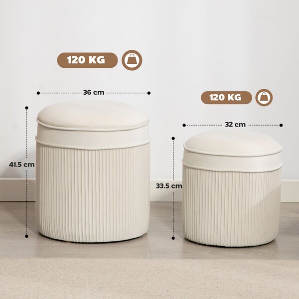 HOMCOM Set di 2 sgabelli contenitore 36 x 36 x 41,5 cm Bianco crema | Aosom Italy