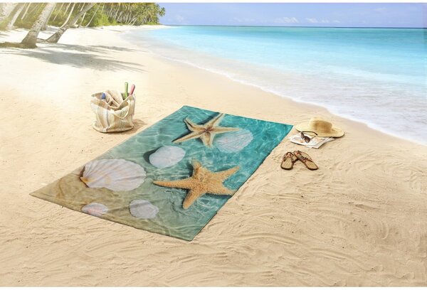 Telo mare blu/beige in velluto 100x180 cm Beachvibe – Good Morning
