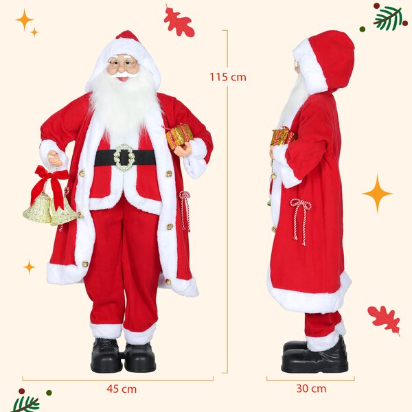 HOMCOM Babbo Natale in piedi con regalo e campane di Natale, alto 1,15 m, da interno, Rosso | Aosom Italy