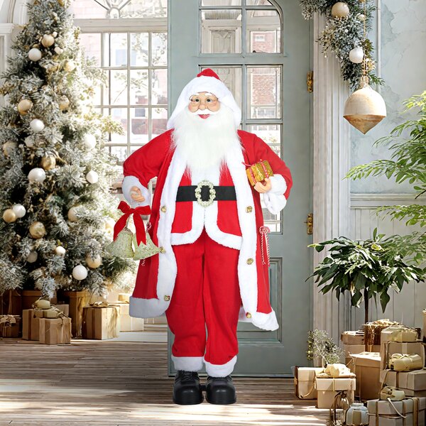 HOMCOM Babbo Natale in piedi con regalo e campane di Natale, alto 1,15 m, da interno, Rosso | Aosom Italy