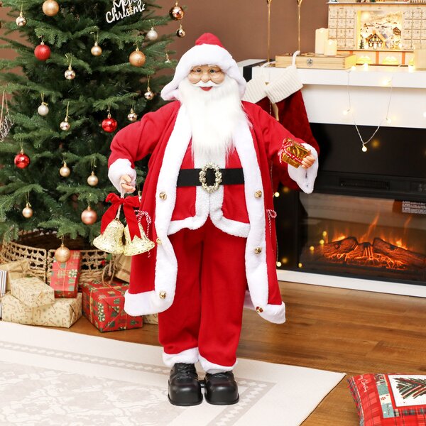 HOMCOM Babbo Natale in piedi con regalo e campane di Natale, alto 1,15 m, da interno, Rosso | Aosom Italy