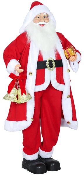 HOMCOM Babbo Natale in piedi con regalo e campane di Natale, alto 1,15 m, da interno, Rosso | Aosom Italy