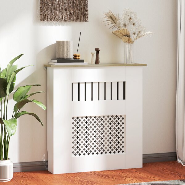 HOMCOM Copritermosifoni con Doghe e decorazione a Nido d'Ape, 78x19x81 cm, Bianco | Aosom Italy