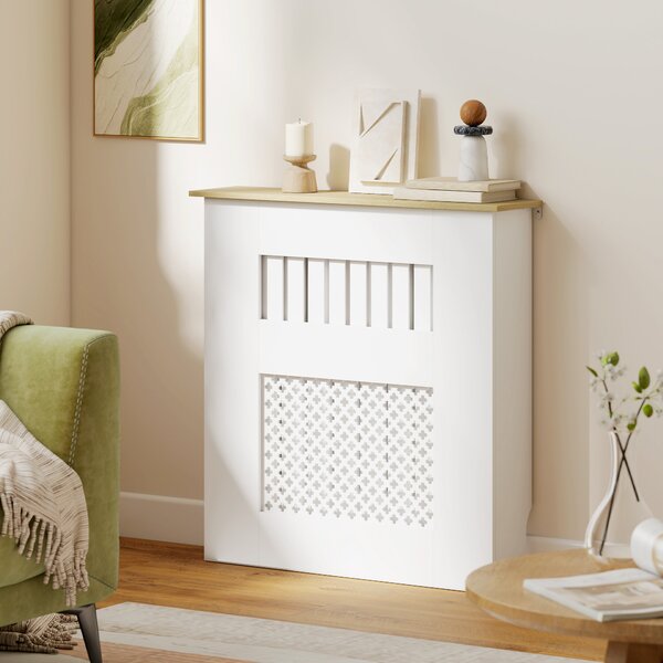 HOMCOM Copritermosifoni con Doghe e decorazione a Nido d'Ape, 78x19x81 cm, Bianco | Aosom Italy