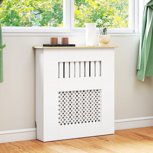 HOMCOM Copritermosifoni con Doghe e decorazione a Nido d'Ape, 78x19x81 cm, Bianco | Aosom Italy