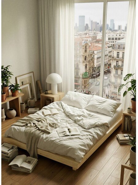 Letto singolo di colore naturale in pino massiccio senza testiera con rete inclusa 90x200 cm Dock – Karup