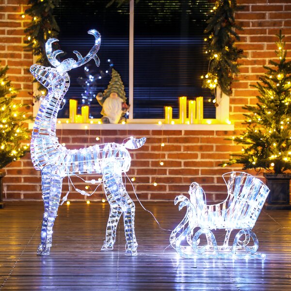 Outsunny Renna e slitta luminose di Natale con 170 LED bianco caldo, per interno ed esterno, 60x29x115 cm | Aosom Italy