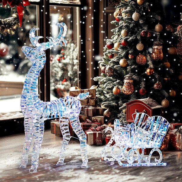Outsunny Renna e slitta luminose di Natale con 170 LED bianco caldo, per interno ed esterno, 60x29x115 cm | Aosom Italy