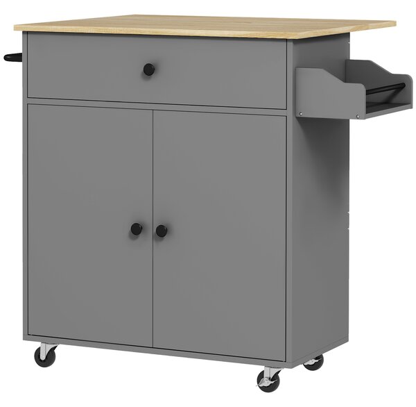 HOMCOM Isola da cucina su rotelle, con cassetto, ripiano regolabile portaspezie e barra porta asciugamani, Grigio | Aosom Italy