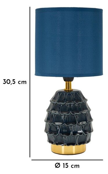 Lampada da tavolo blu in ceramica con paralume in tessuto (altezza totale 30,5 cm) Pigny – Mauro Ferretti