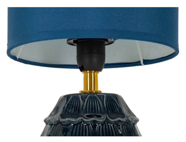 Lampada da tavolo blu in ceramica con paralume in tessuto (altezza totale 30,5 cm) Pigny – Mauro Ferretti