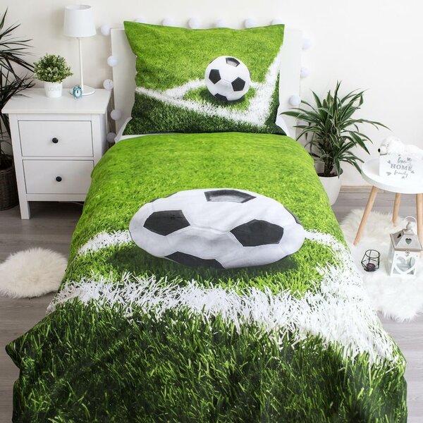 Set copripiumino e federa da bambini verde in cotone per letto singolo 140x200 cm Football – Jerry Fabrics