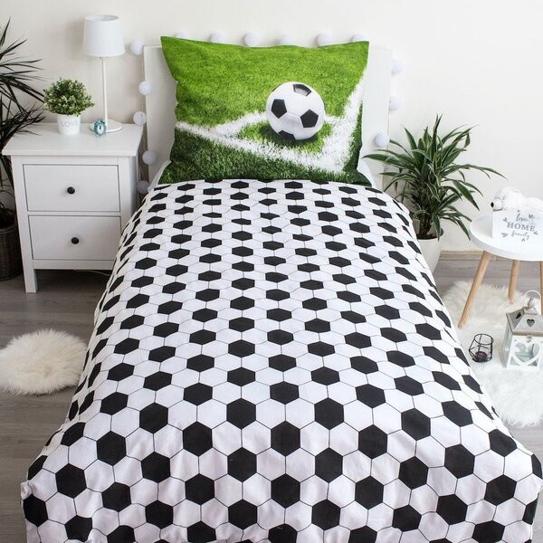 Set copripiumino e federa da bambini verde in cotone per letto singolo 140x200 cm Football – Jerry Fabrics