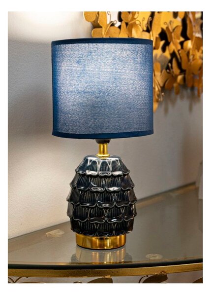 Lampada da tavolo blu in ceramica con paralume in tessuto (altezza totale 30,5 cm) Pigny – Mauro Ferretti