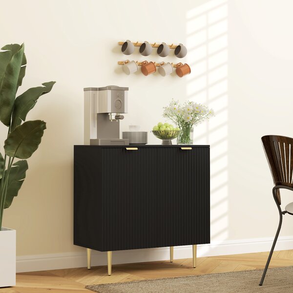 HOMCOM Credenza da cucina con 2 ante, ripiano regolabile e piedi metallici rialzati 80 x 40 x 80 cm Nero | Aosom Italy