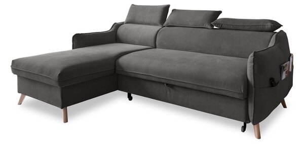 Divano letto angolare in velluto grigio scuro (angolo sinistro) Sweet Harmony - Miuform