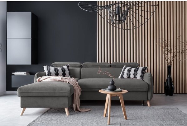 Divano letto angolare in velluto grigio scuro (angolo sinistro) Sweet Harmony - Miuform