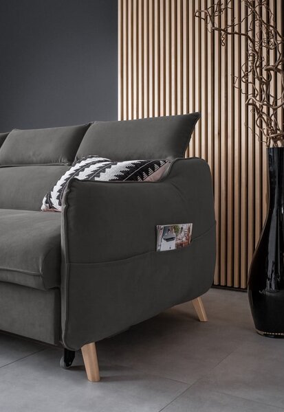 Divano letto angolare in velluto grigio scuro (angolo sinistro) Sweet Harmony - Miuform