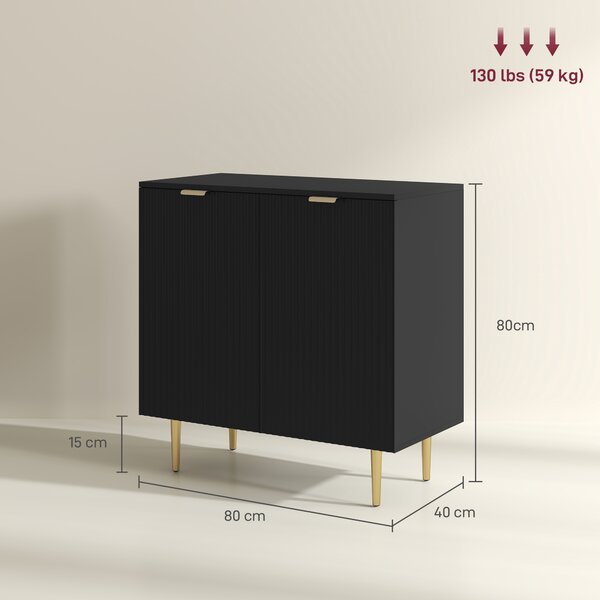 HOMCOM Credenza da cucina con 2 ante, ripiano regolabile e piedi metallici rialzati 80 x 40 x 80 cm Nero | Aosom Italy