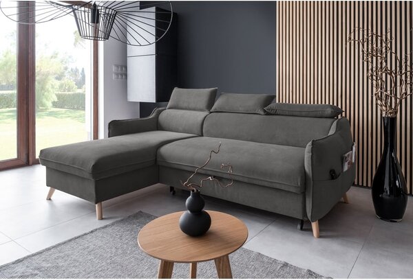 Divano letto angolare in velluto grigio scuro (angolo sinistro) Sweet Harmony - Miuform