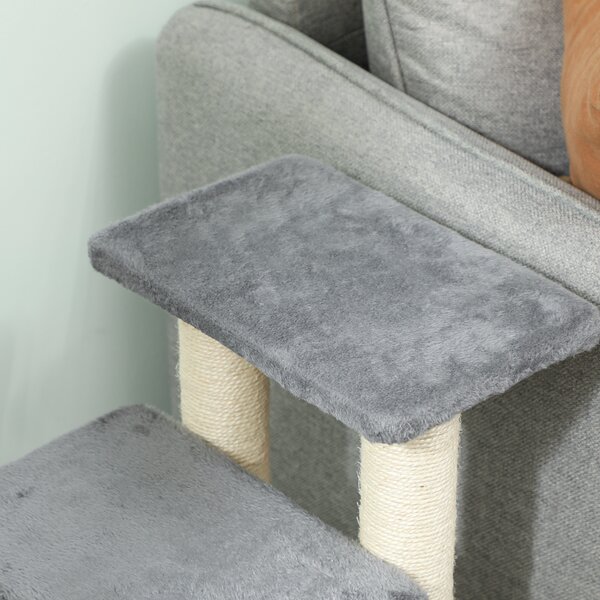 PawHut Scala per animali regolabile con 4 gradini in sisal, con gioco e tiragraffi 70 x 32 x 68 cm Grigio | Aosom Italy