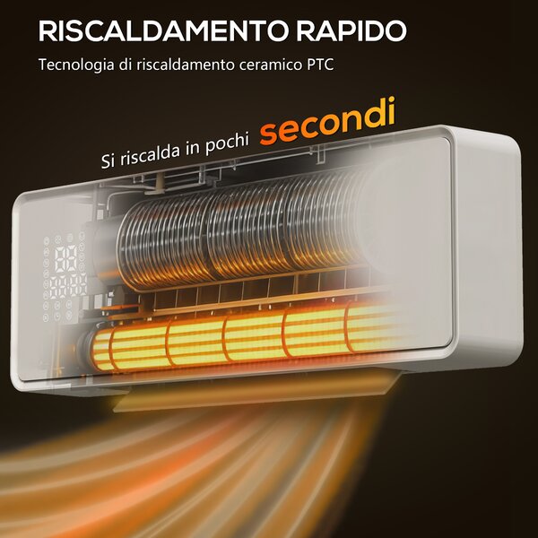 HOMCOM Stufa Ceramica 2000W a Parete con 3 Modalità, Temperatura Regolabile, Timer, Telecomando, Blocco Bambini, Bianco | Aosom Italy