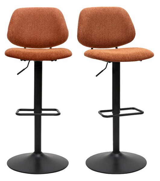 Sgabelli da bar design reclinabili in tessuto effetto velluto terra bruciata e metallo nero BARNET (set di 2)