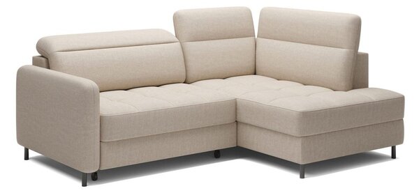 Divano angolare beige allungabile/con contenitore (con penisola a destra/a L) e rivestimento in velluto Barea – ELTAP