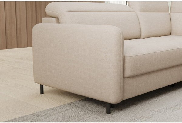 Divano angolare beige allungabile/con contenitore (con penisola a destra/a L) e rivestimento in velluto Barea – ELTAP